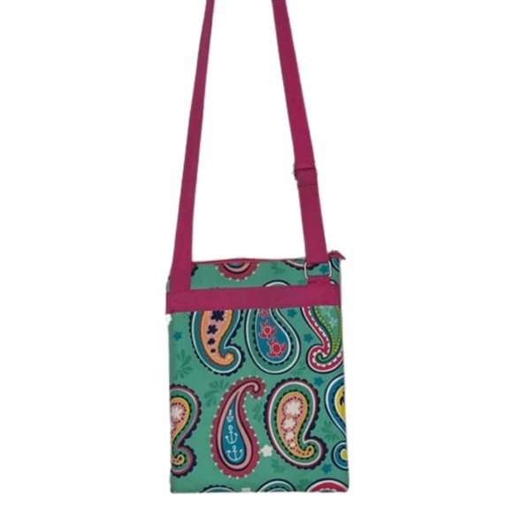 Simply Southern Triple Zip Crossbody Aqua/Pink Paisley - 8 x 10" - Picture 3 of 7
